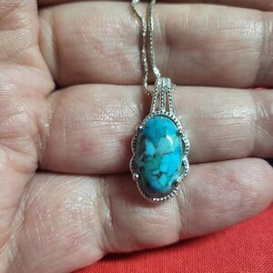 Artisan Turquoise Elongated Solitaire Sterling Silver Pendant Necklace